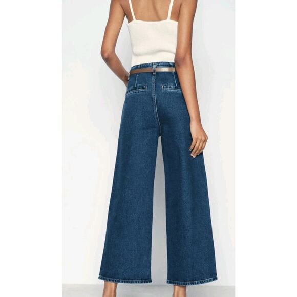 Zara Denim - New Zara Mid-Blue Z1975 Wide-Leg Cropped High-waist Jeans 1889/151 Size 0/32
